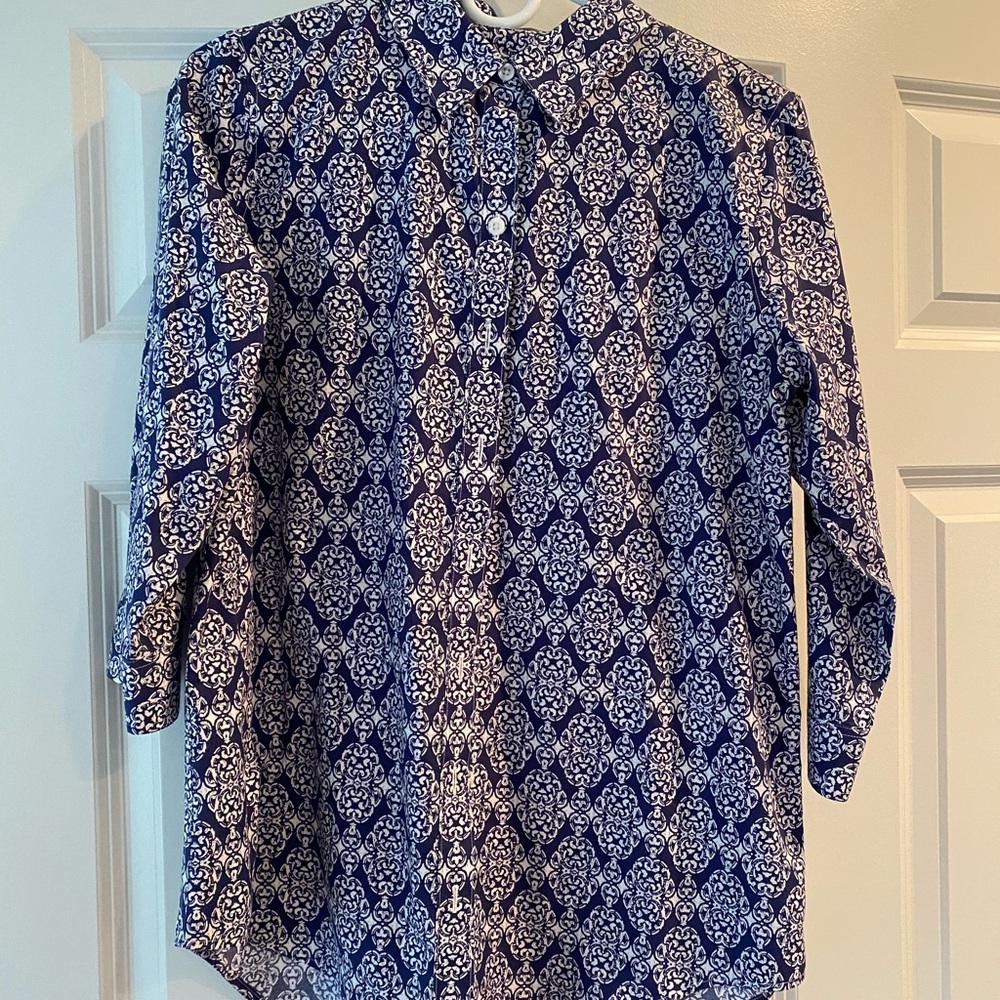 Blue and White Patterned Women's Top